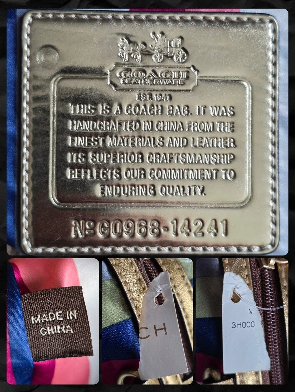 Coach 14241 Madison Sabrina Metallic Linen Tan Gold Satchel Shoulder Bag Y2K
